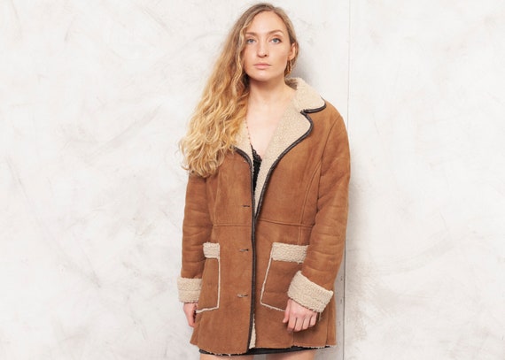 Faux Suede Jacket 70s Sherpa Jacket Faux Fur Trim