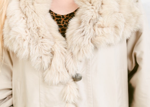 Mit Vintage OberbekleidungGröße PelzbesatzLange Damen 80er Jacke Jahre Echtem Small Übergroßen Beige Mantel OTPXkZui