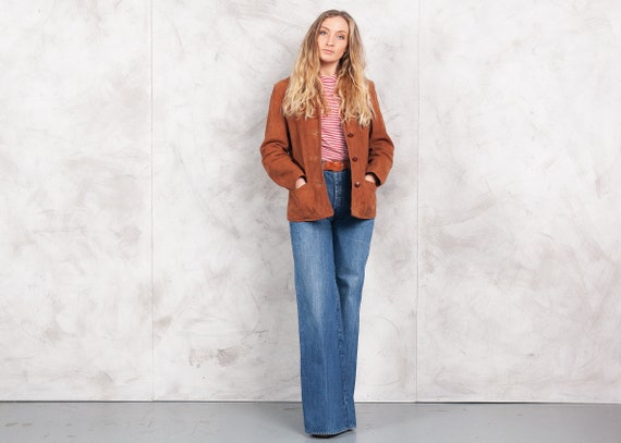 Vintage 70s Suede Leather Jacket 70s Brown Suede W