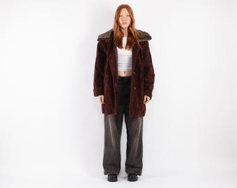 90s Vintage Brown Suede Sherpa Coat, Size XXL