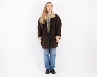 90s Oversized Sheepskin Coat, Size XL Vintage Shearling Coat, Western Style Overcoat, Vintage Outerwear, Vintage Barn Coat, Womens Clothing