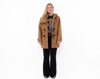 90s Faux Sheepskin Coat, Hooded, Size M