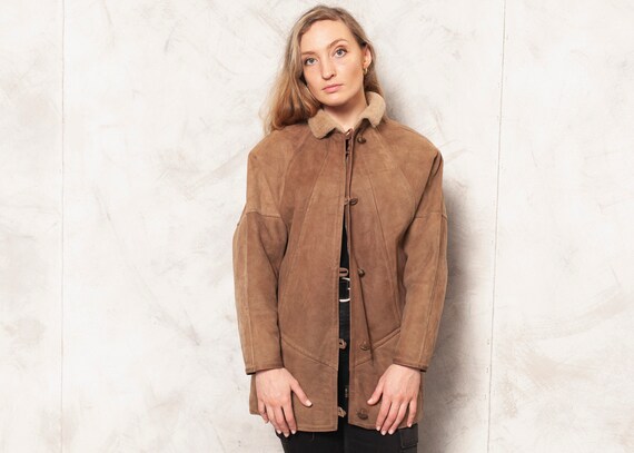 70s Shearling Jacket Vintage Brown Suede Sheepskin