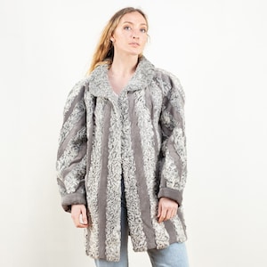 Grey Shearling Winter Coat women vintage 70s sheepskin winter outerwear suede leather women coat 70s vintage clothing size large