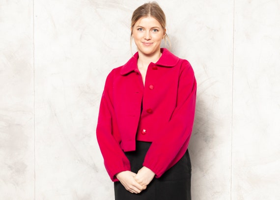 Women Vintage Blazer hot pink wool blazer retro 60