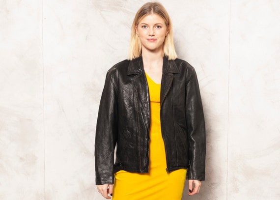 Women Moto Jacket Vintage 90s Leather Biker Jacket