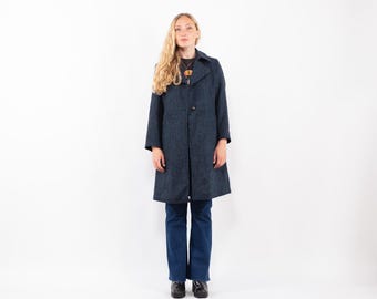 Blue Tweed Wool Coat, Size XS