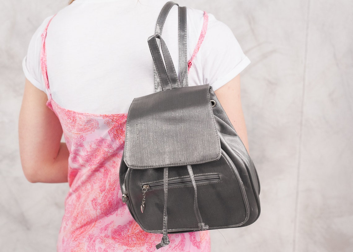 Y2K Vintage Mini Backpack . Silver Shiny Mini Backpack 2000s Etsy