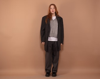 Vintage grijze wollen jas jaren 00, minimalistische bovenkleding, oversized xl