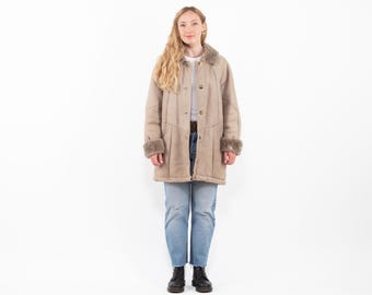 90s Distressed Sheepskin Coat, Vintage Shearling Ranch Wear, Size M/L