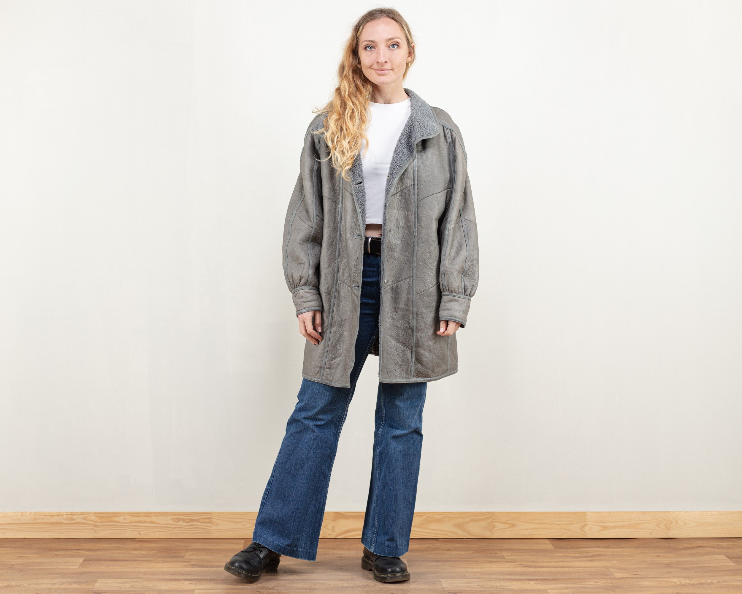 Women Sheepskin Coat Vintage 80s 