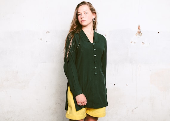 Forest Green 80s Blouse . Women's Minimalist Blous