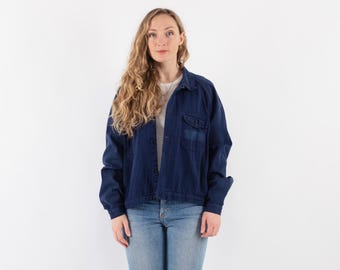 70s Vintage Blue Cotton Chore Jacket, Size M