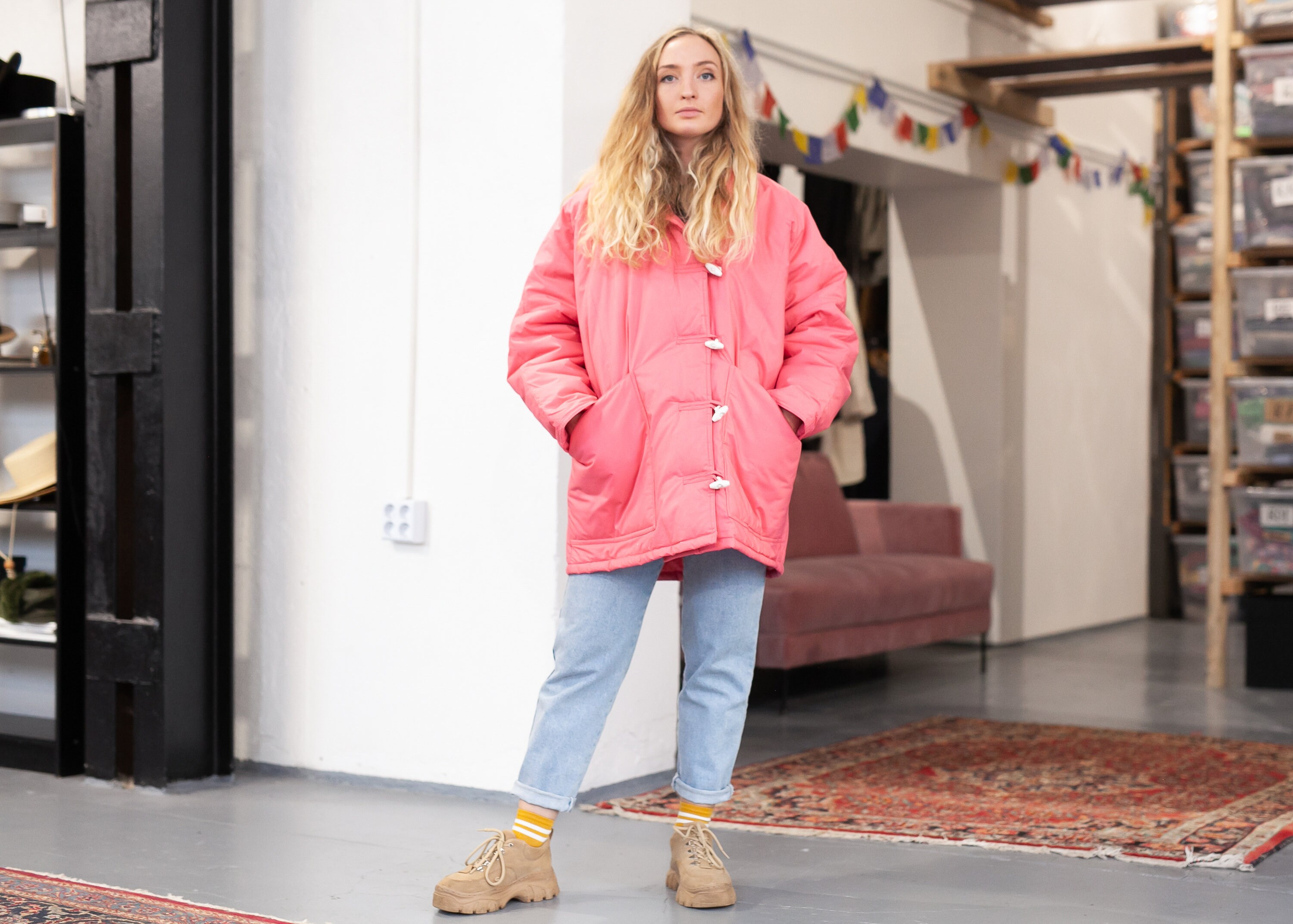 Bubblegum pink puffer clearance jacket