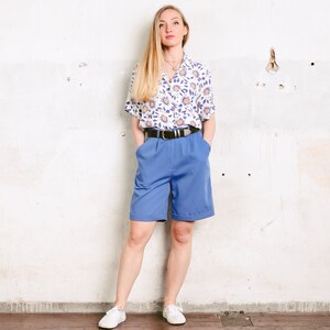 90s Women Summer Shorts . Blue Shorts Vintage High Rise Casual Shorts Minimalist Bermuda Shorts Soft Shorts Holiday Wear . size Large image 2