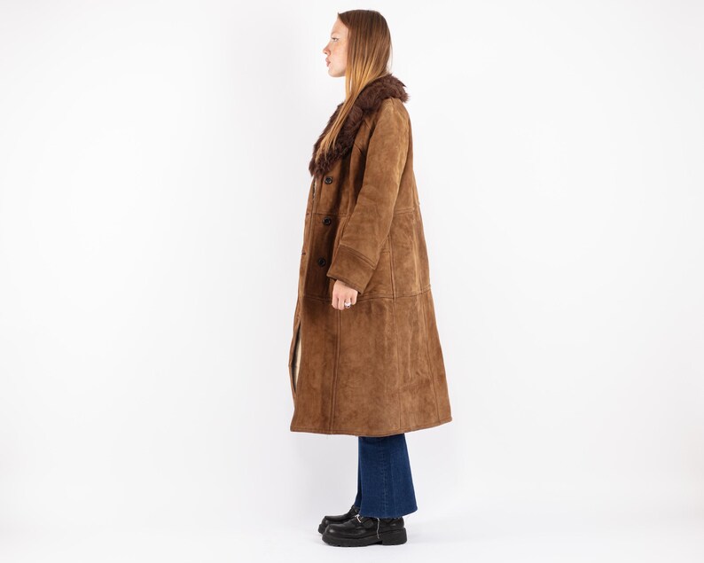 Women Sheepskin Coat, Size M Vintage Sheepskin Coat, Retro Overcoat