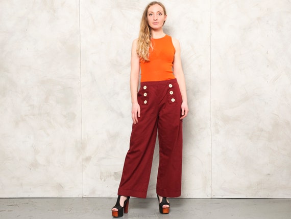 70s Women Pants Burgundy Bold Red 