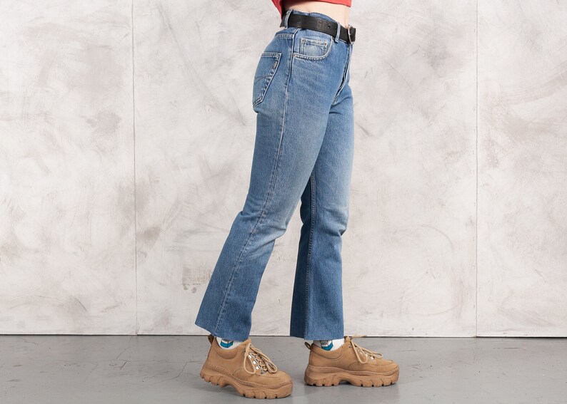 90s Straight Leg Jeans . Vintage Slim Fit Denim Pants Cropped Wide Leg Jeans Mid Rise Jeans 1990s Vintage Jeans Women . size W32 Medium image 5