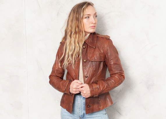 Brown Leather Jacket 70s Blazer Jacket Minimalist