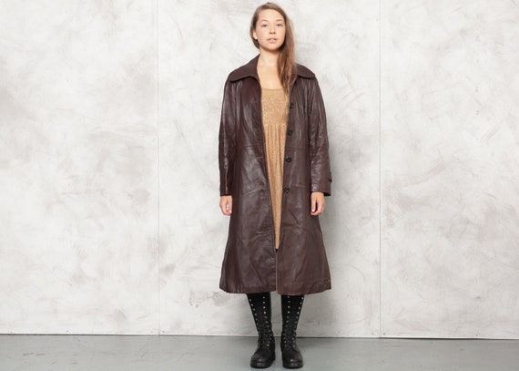 70s Brown Leather Coat Vintage 1970s Longline Jack