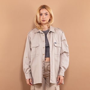 90s Oversized Long Sleeve Shirt, Size XL Vintage Shirt, Beige Long Sleeve, Grunge Wear, Y2K Streetwear, Skater Long Sleeve, Urban Streetwear