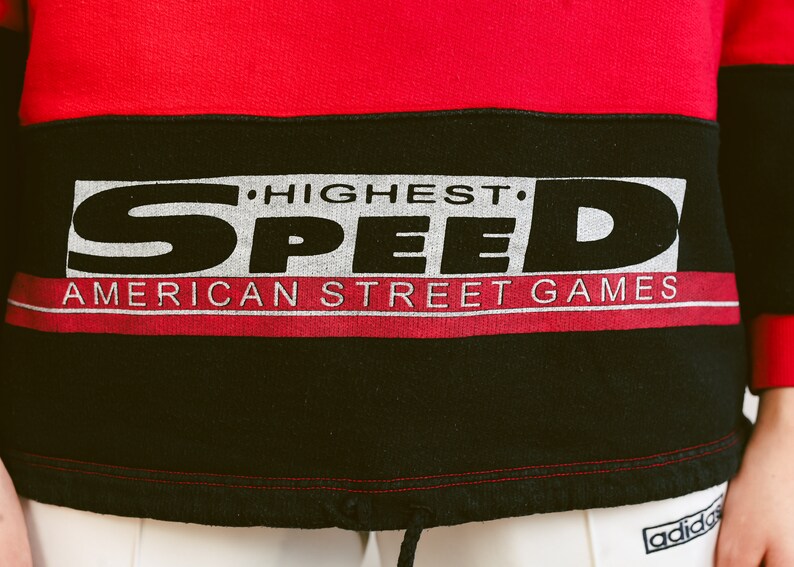 Vintage Graphic Print Skater Sweatshirt Red Cotton Sweater Athleisure Wear Streetwear Unisex Clothing 80s Sports Sweatshirt size Small