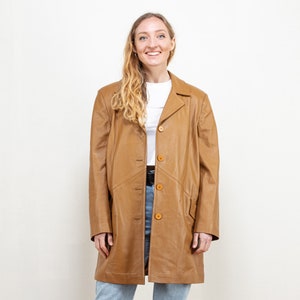 Brown Leather Jacket vintage leather blazer jacket 80s minimalistic leather jacket casual outerwear women vintage clothing size medium