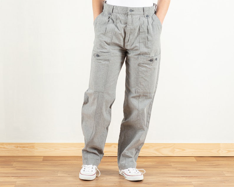 Grey Cargo Pants women vintage 90s trousers cargo pants unisex pants worker minimalist high waist pants vintage clothing size medium image 1