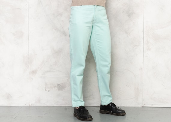 80s Jeans Vintage Mint Green Denim Pants Tapered J