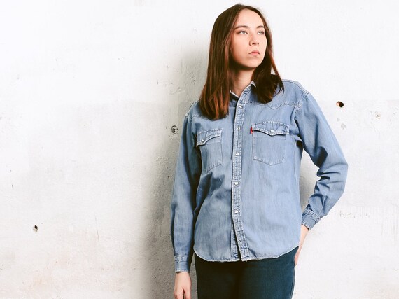 women's snap button denim shirt