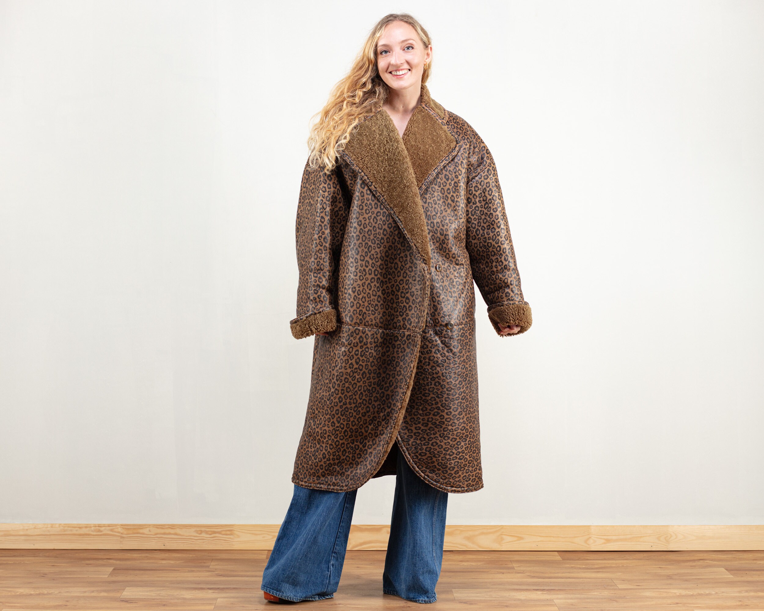 Leopard Sheepskin Coat Women Vintage 