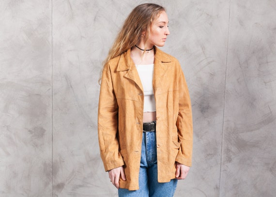 Vintage 80s Western Suede Jacket . Suede Women Lon