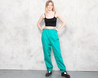 Minimalist Vintage Pants smart casual green trousers vintage jeans retro bell bottoms high waisted baggy trousers women wear size medium