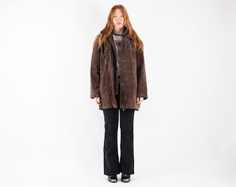 90s Vintage Brown Suede Sherpa Coat, Size XL