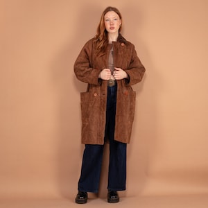 Oversized Sheepskin Coat 80s, Size L Shearling Suede Coat, Western Style Sheepskin Overcoat, Vintage Outerwear, Sustainable Clothing