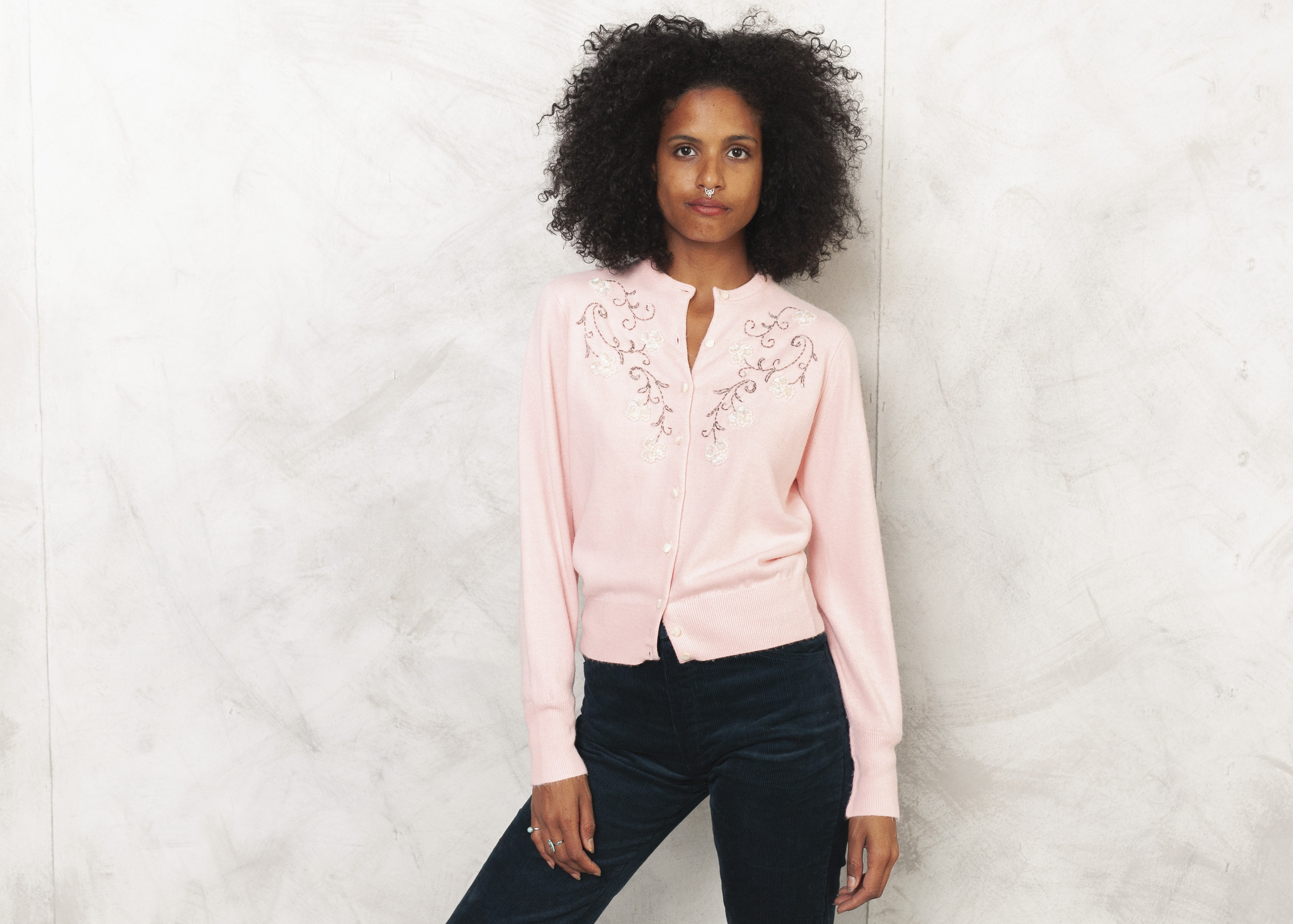 50s Beaded Cardigan Pearl Embroidered 