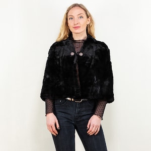 Women Fur Capelet, Size Small S, Black Fur Cape, 80&#39;s Vintage Cape, Shearling Coat Cape, Occasion Wear, New Year Party Coat, Fur Poncho