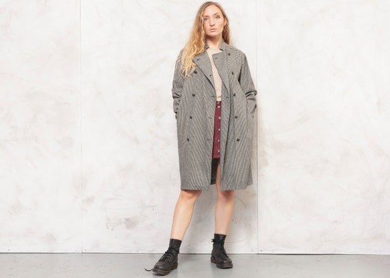 70s Houndstooth Print Lightweight Coat Vintage Lon