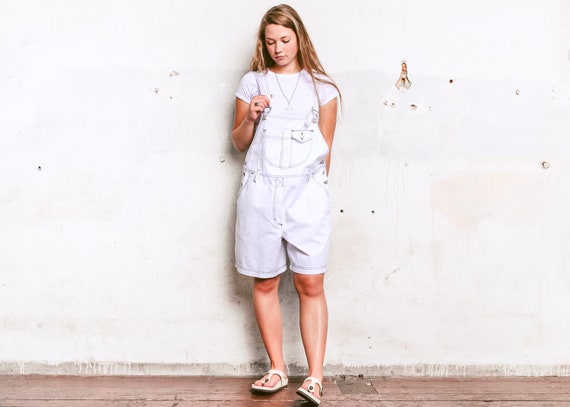 white dungaree shorts