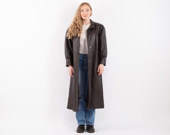 80年代ヴィンテージブラウンレザーロングコート、サイズS/M - Etsy 日本