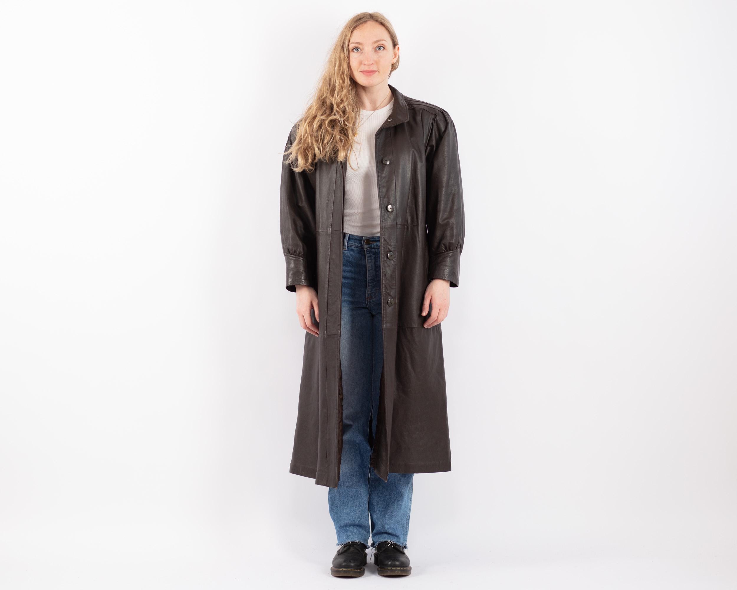 80年代ヴィンテージブラウンレザーロングコート、サイズS/M - Etsy 日本