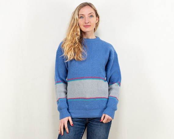 Shetland Wool Sweater Vintage 90's Apres Ski Blue Wool Pullover Crew Neck  Sweater Cottagecore Women Jumper Sustainable Kappahl Size Small 