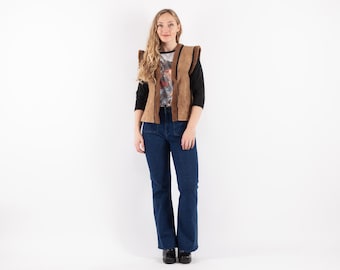 70s Vintage Beige Sheepskin Vest, Fur Trim Boho Gilet, Size XS