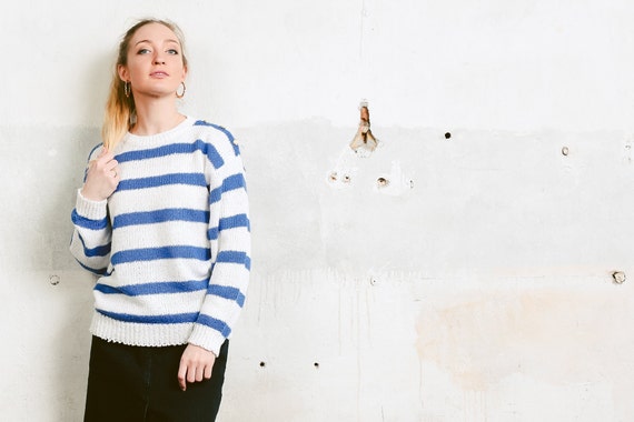 White and Blue Stripe Sweater 