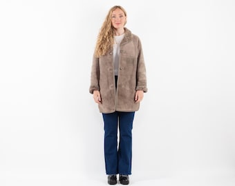 80s Distressed Sheepskin Coat, Vintage Boho Western Overcoat, Size M/L