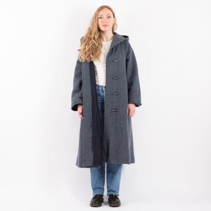80s Hooded Wool Coat, Size M/L Vintage Wool Coat, Retro Wool Coat, Oversized Wool Coat, Blue Wool Topcoat, Mod Style, Retro Glamour