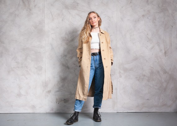 Vintage Faux Suede Beige Coat. 90s Vegan Coat Beig