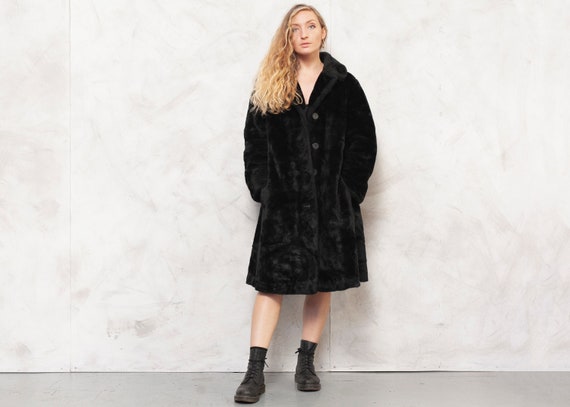 80s Black Coat Faux Fur Coat Vintage Soft Coat Ted