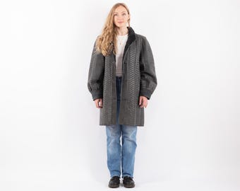80s Gray Sheepskin Shearling Coat, Vintage Western Barn Overcoat, Size L/XL
