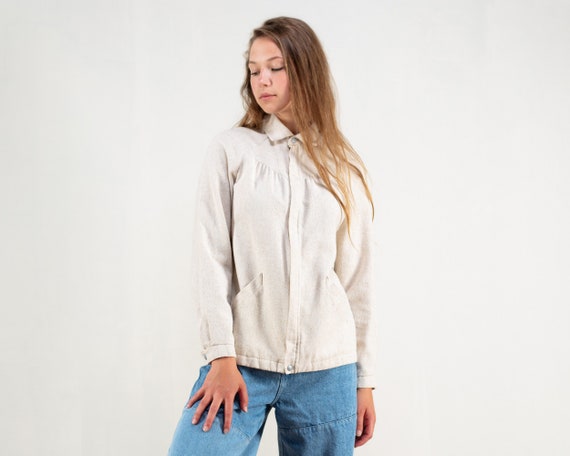 Veste neutre femme lin melange zippee chemise vintage des annees 90 Shacket vetements chemise legere surchemise femme des annees 90 vintage taille moyenne Etsy France